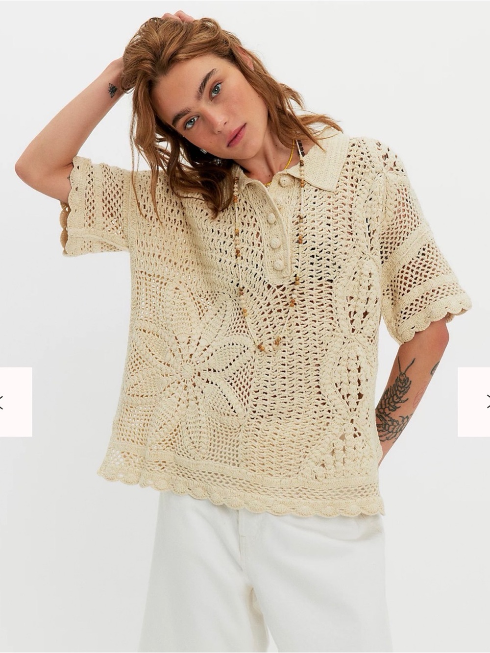 Free People We The Free Dahlia Crochet Polo Women's Small Ivory NWT